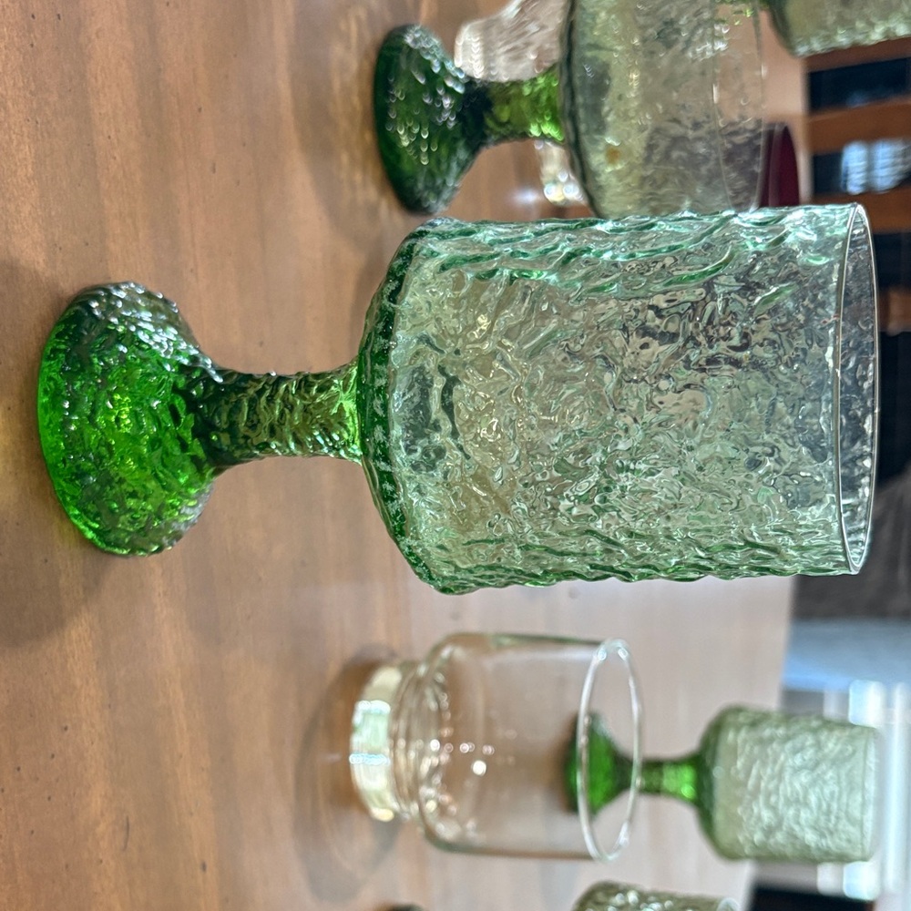 Vintage Green Textured Glass Goblet